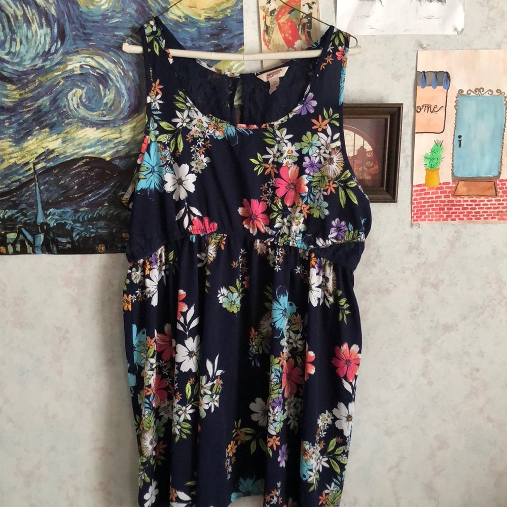 floral and navy dress
